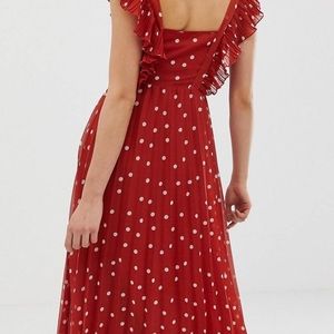 Polka dot dress, length 53, chest 21, waist 19